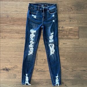 American Eagle Outfitters Women's Ripped Dark Blue Skinny Jeans